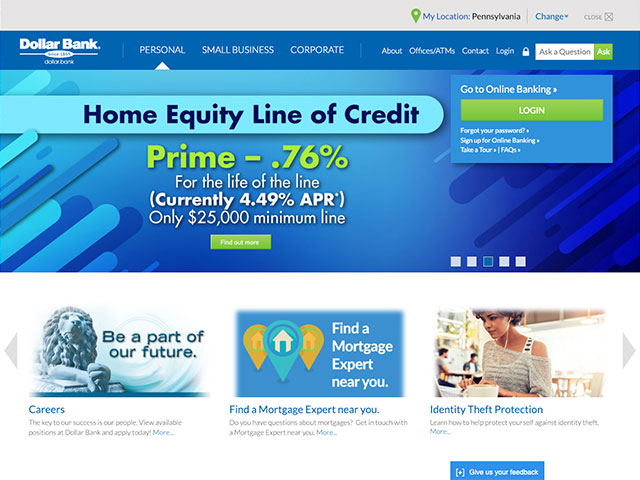 screen shot of Dollar Bank web site