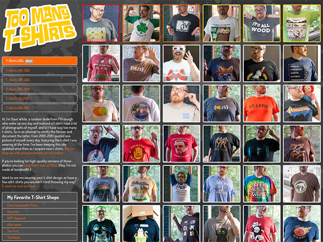 screen shot of Too Many T-Shirts
